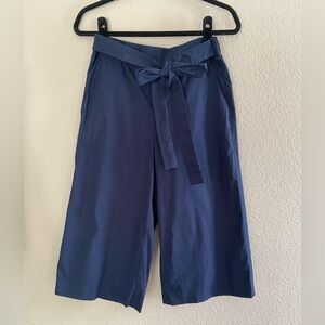 J. Crew Women's Tie Front Wide Leg Crop Pants Size 6 Navy Blue Cotton coastal